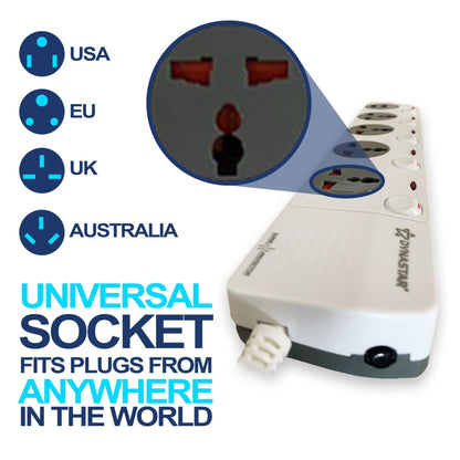 Dynastar 110 - 220 volt Universal Power Strip 240v surge protector 240 volts 220v With 4 Outlet plus 2 USB Universal Heavy Duty DPS5 - USB - 220 - Electronics