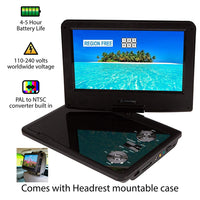 Dynastar Region Free Portable DVD Player 9" Screen with 5 Hour Battery with headrest Mount case 110 220v 240 volts - 220 - Electronics