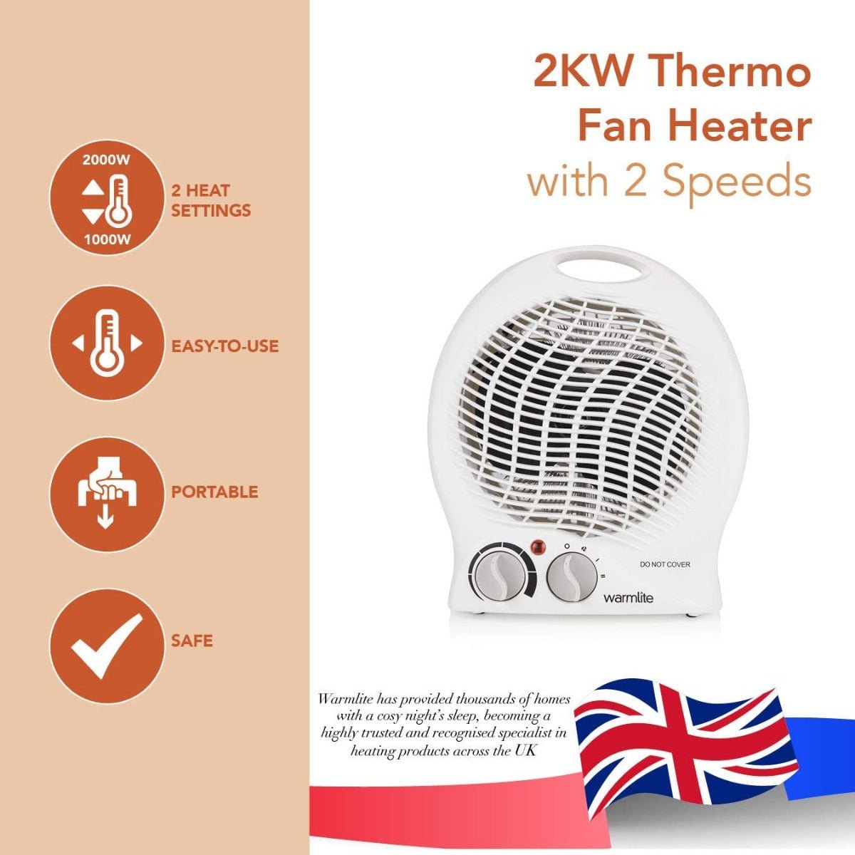 Dynastar Warm 220 volt fan heater 2 heat settings overheat protection 2000 watts 220v 240 volts WL44002 - 220 - Electronics