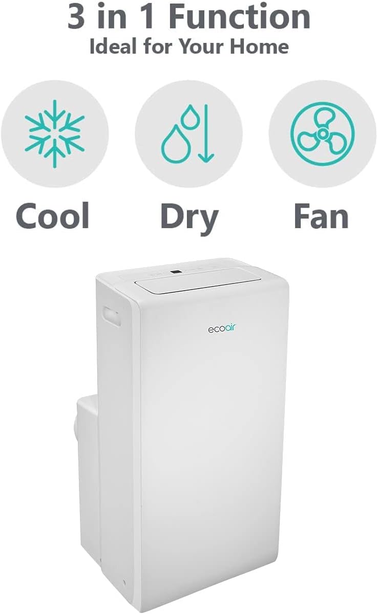 EcoAir 220 volts portable AC Air conditioner 12,000 btu with dehumidifier and purifier filter with Smart App and Remote control Energy saving A+ with window seal CrystalMK2 - 12 - 220 - Electronics