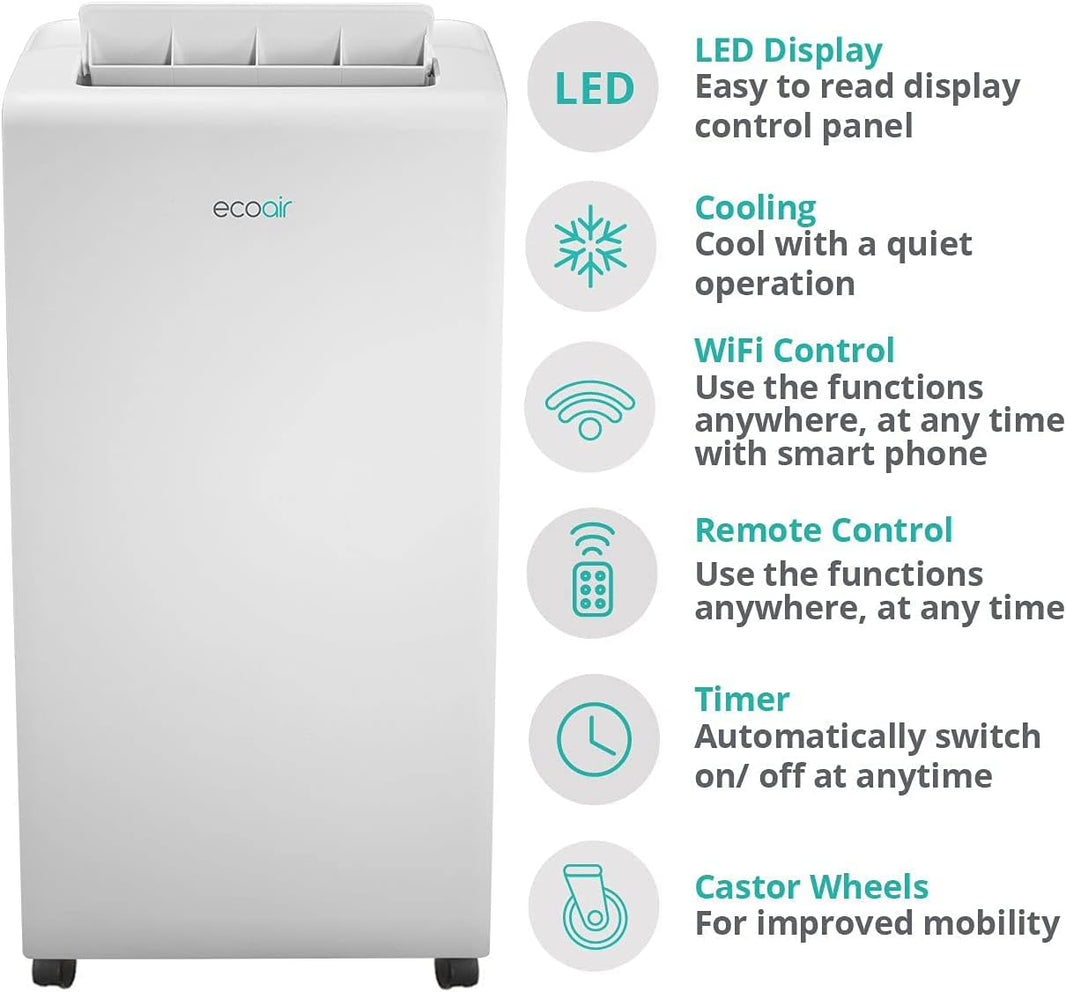 EcoAir 220 volts portable AC Air conditioner 12,000 btu with dehumidifier and purifier filter with Smart App and Remote control Energy saving A+ with window seal CrystalMK2 - 12 - 220 - Electronics