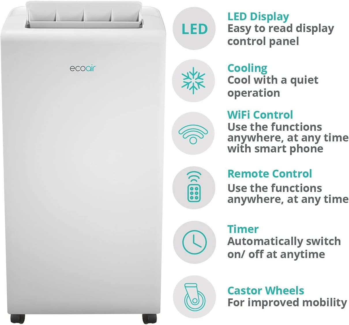 EcoAir 220 volts portable AC Air conditioner 12,000 btu with dehumidifier and purifier filter with Smart App and Remote control Energy saving A+ with window seal CrystalMK2 - 12 - 220 - Electronics