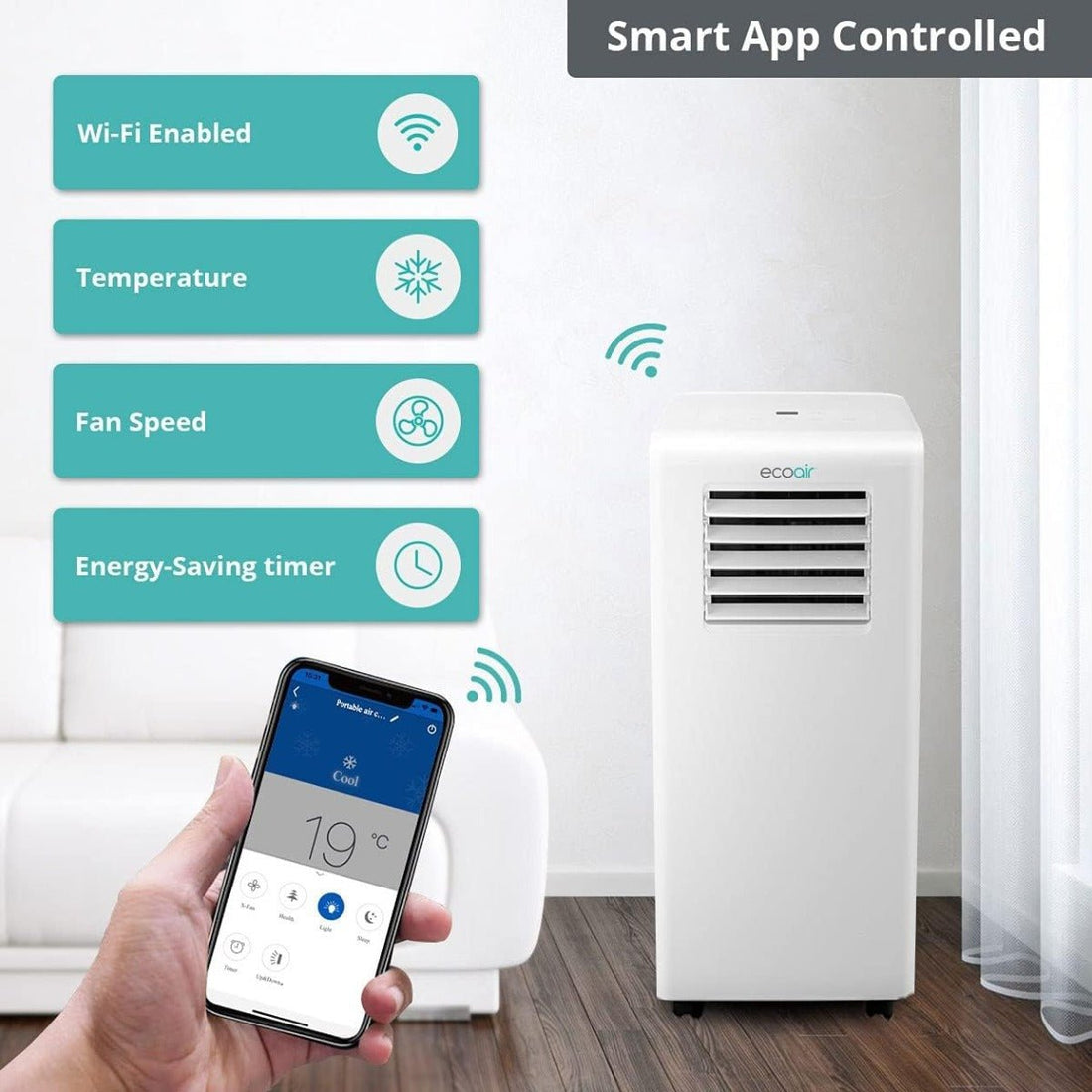 EcoAir 220 volts portable AC Air conditioner with dehumidifier and pur