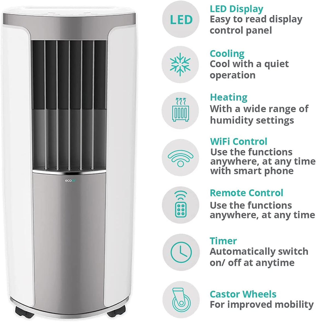EcoAir Portable Air conditioner with Heater Air purifier and Dehumidifier ApolloMK220v 12000 BTU 5 in 1 Portable Air Conditioner Cooling, Heating, Dehumidifier, Fan and Sleep mode / Heater 220v 240 volts 50 hz - 220 - Electronics