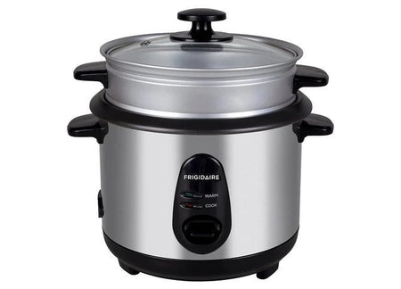 Frigidaire 3 cup 220 volts small personal rice cooker FD9006 0.6 liter Stainless Steel Rice Cooker with Steamer 220v 240 volts 50 hz - 220 - Electronics