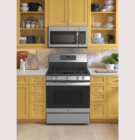 GE 220 volts gas range with Self Clean Steam Clean Air Fry convection