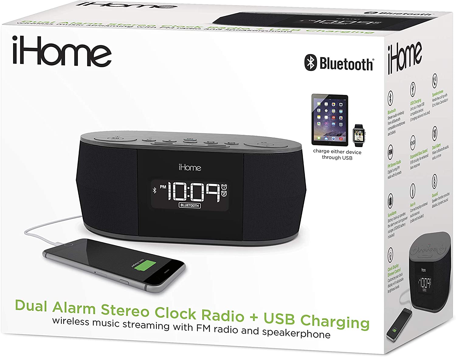 Ihome 110 220 volts Alarm Clock with USB Charging, Bluetooth Speaker 220v 50 hz - 220 - Electronics