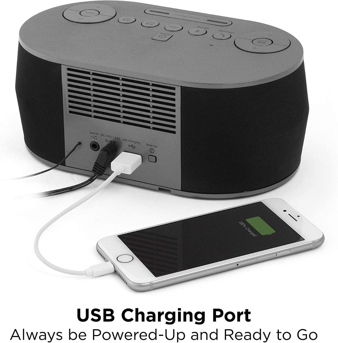 Ihome 110 220 volts alarm clock with USB charging, Bluetooth