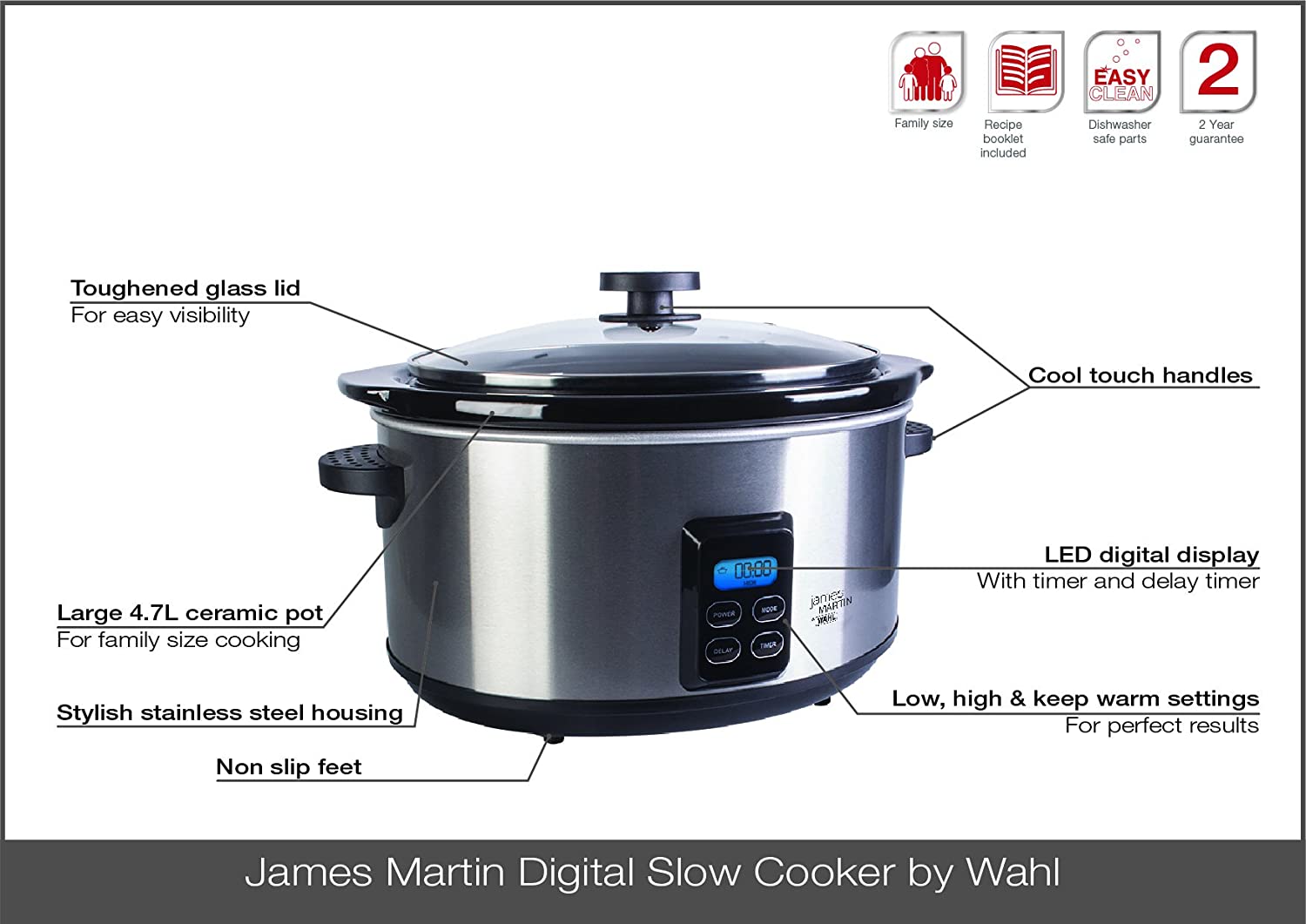 James Martin Wahl 220 volts Slow Cooker ZX929 4.7 Liter Digital Crockpot 220v 240 volts - 220 - Electronics