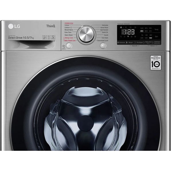 LG Washer Dryer Combo (2 in 1) 10 KG Capacity F4V5RGP2T Silver Platinum Color 220v 240 volts 50 hz - 220 - Electronics