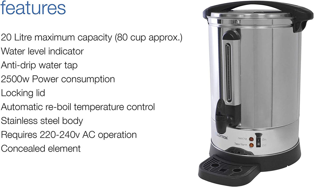 LLOYTRON 220 volt urn 20 liter Electric Coffee and Tea URN 220v 240 volts 50 hz E1920 - 220 - Electronics