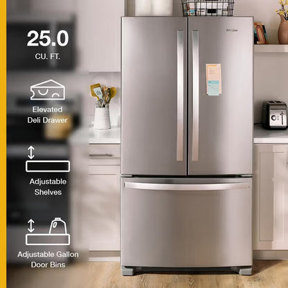Whirlpool 220 Volts 50 Hz Refrigerator French Door with Elevated Deli Drawer and Adjustable Storage WRFF3036S220v