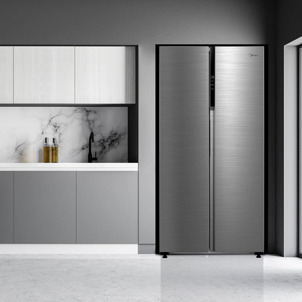 Midea 220 volts Side by Side refrigerator Fridge 460 liter Silver 220v 240 volts 50 hz MDRS619FGF46220v - 220 - Electronics