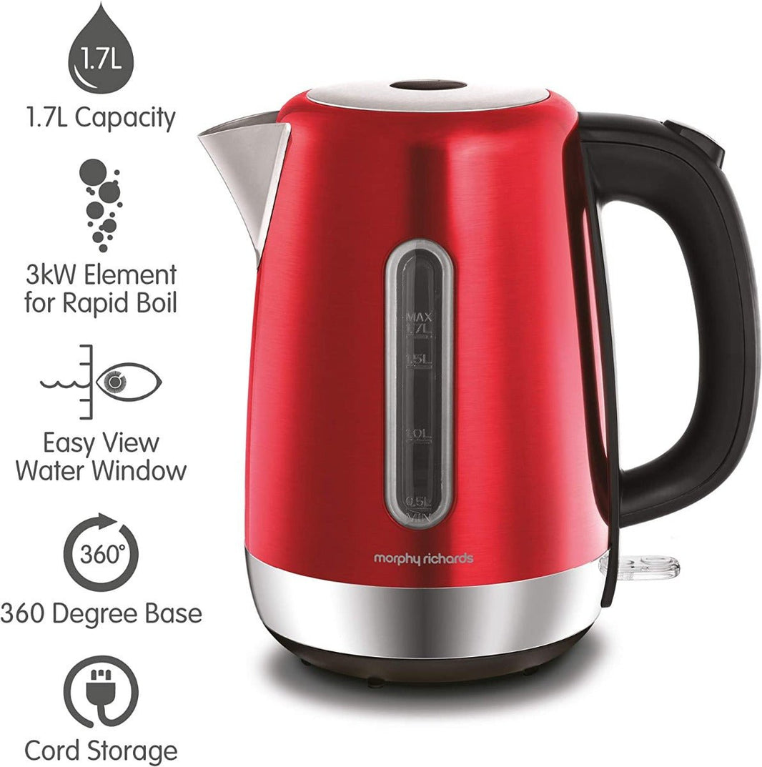 Morphy Richards 220 volts kettle Metallic Red 3000 Watts 1.7 liter Stainless Steel Jug Kettle 220v 240 volt - 220 - Electronics