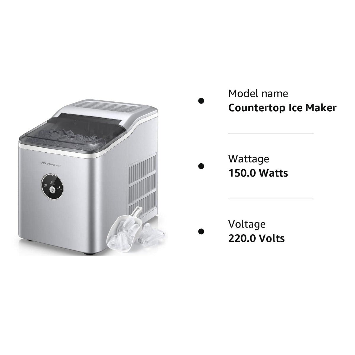 Northclan 220 volts Ice Maker 220 volts 50 hz ice cube maker counter top 2 Liter water tank ICM1226 - 220 - Electronics