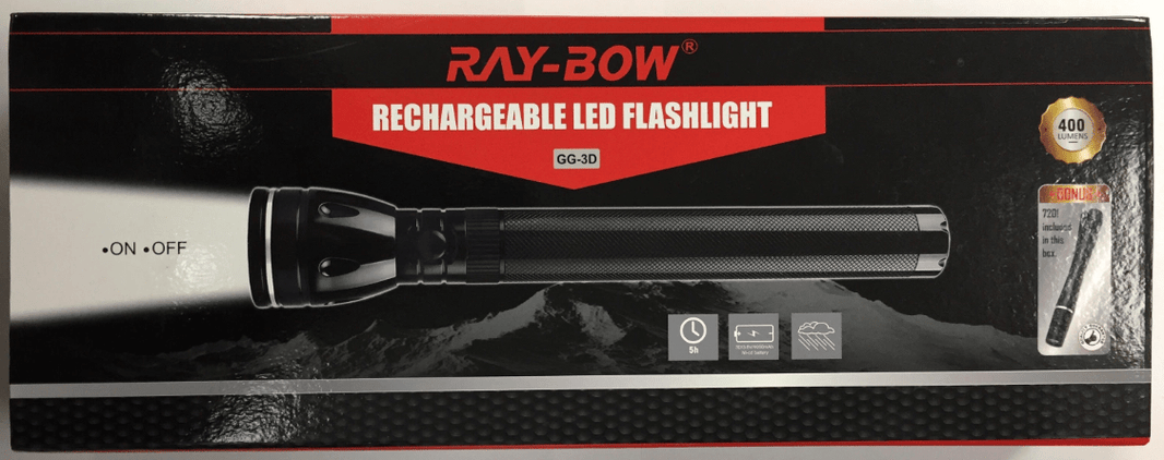 Ray - Bow GG - 3D 400 Lumens Rechargeable LED Flashlight 110~220 Volt 50/60 HZ With Bonus LED Penlight - 220 - Electronics