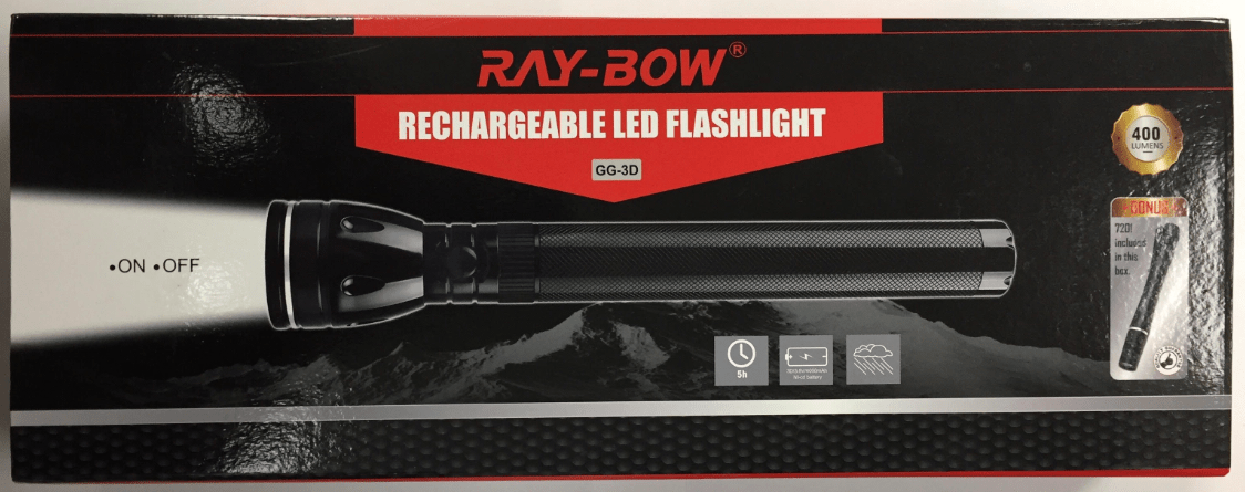 Ray - Bow GG - 3D 400 Lumens Rechargeable LED Flashlight 110~220 Volt 50/60 HZ With Bonus LED Penlight - 220 - Electronics