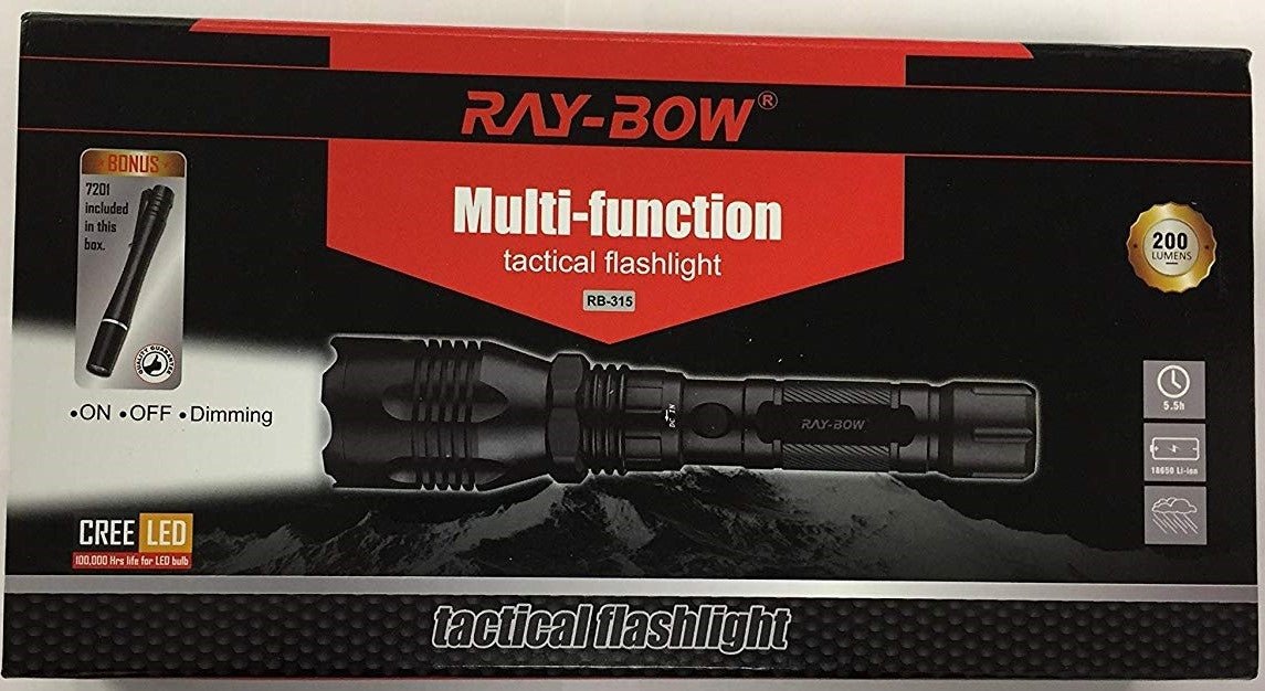 Ray - Bow RB - 315 200 Lumens Tactical Rechargeable LED Flashlight 110~220 Volt 50/60 HZ With Bonus LED Penlight - 220 - Electronics