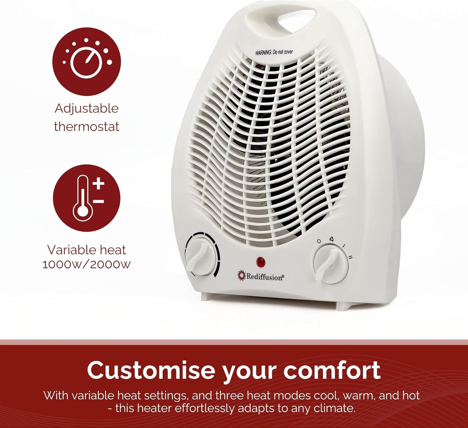 Rediffusion 220 volt heater RED200AT 220v heater tip over safety switch 2000 watt - 220v volt electronics