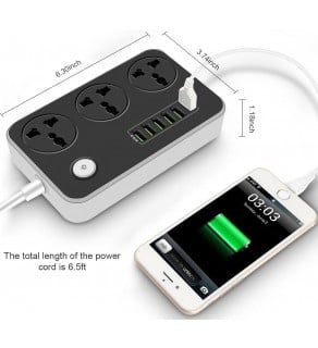Regvolt Power Strip Surge Protector with 6 USB Universal Outlet with Euro and British Plug Adaptor - 220 - Electronics