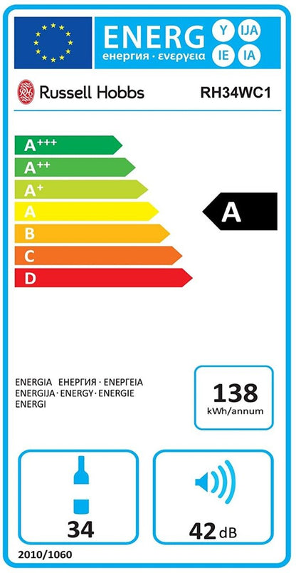 Russell Hobbs 220 volts 34 Bottle Wine Cooler RH34WC1 220v 240 volts - 220 - Electronics