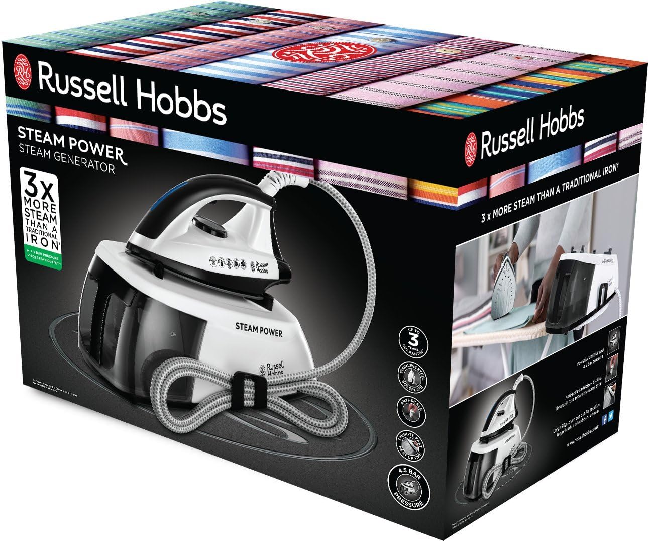 Russell Hobbs 220 volts Steam Iron Power steam Generator non stick 2400 watts 110g shot of steam 220v 240 volt model RH24420 - 220 - Electronics