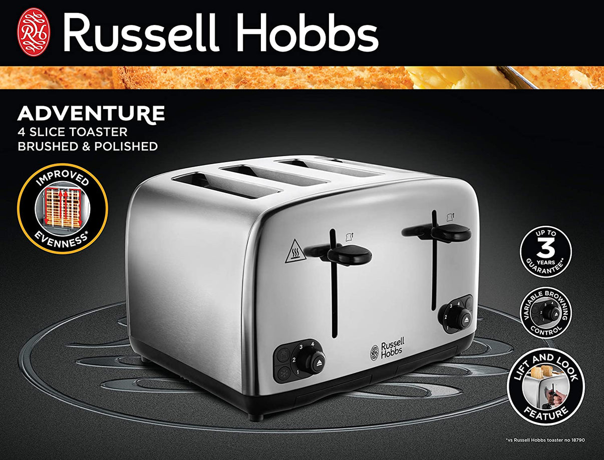 Russell Hobbs 24090 220 volt 4 Slice Toaster Stainless Steel 220v 240 volts 50 hz - 220 - Electronics