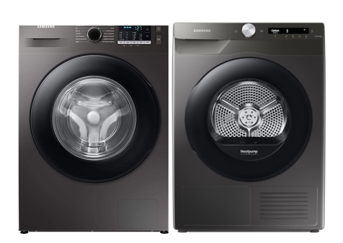 Samsung 220 volt washer front load silver 8 KG WW80TA046 and Samsung 220 volt 8KG Dryer Silver Graphite Heat Pump Ventless Self Condensing DV80T5220A - 220v - SGR - 220 - Electronics