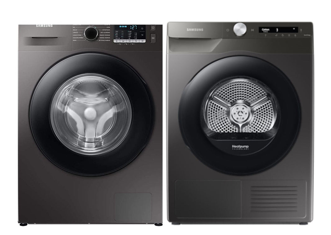 Samsung 220 volt washer front load silver 9 KG WW90TA046 and Samsung 220 volt 8KG Dryer Silver Graphite Heat Pump Ventless Self Condensing DV80T5220A - 220v - SGR - 220 - Electronics