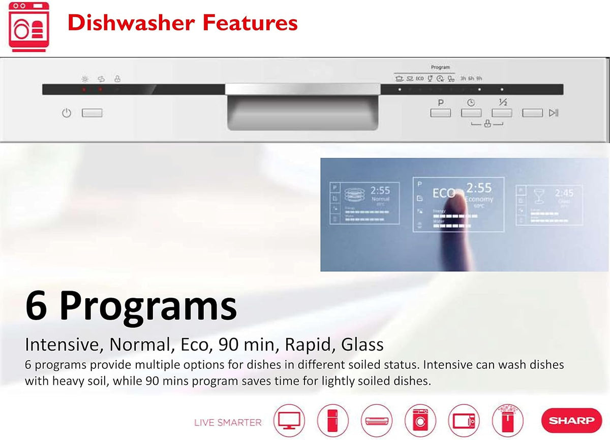 Sharp 220 Volt Dishwasher 12 Place Settings 6 Programs 220V 50Hz QWMB612 Stainless Steel - 220v volt electronics