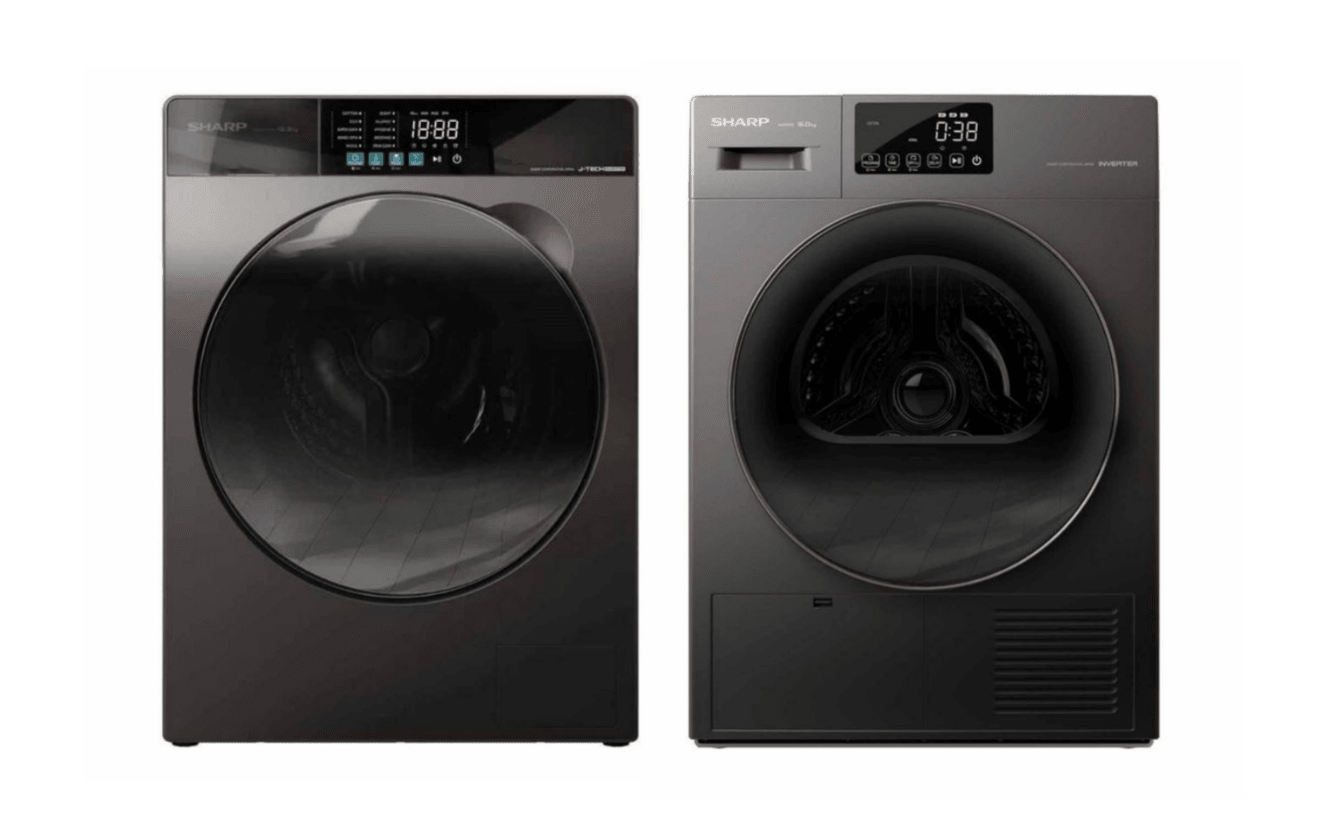 Sharp 220 Volt Front Load Washer and Dryer Set – 12.5kg Washer with 9kg Heat Pump Dryer 220V 50Hz ESFW125SG & KDHT9JPG - 220v volt electronics