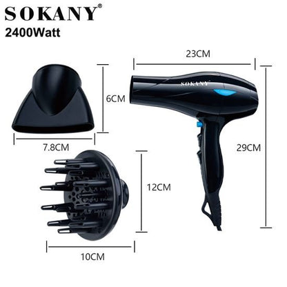 SOKA New York Professional 220 volts Hair Dryer 2400 watts with Concentrator and Diffuser nozzles model 5988 - 220 - Electronics