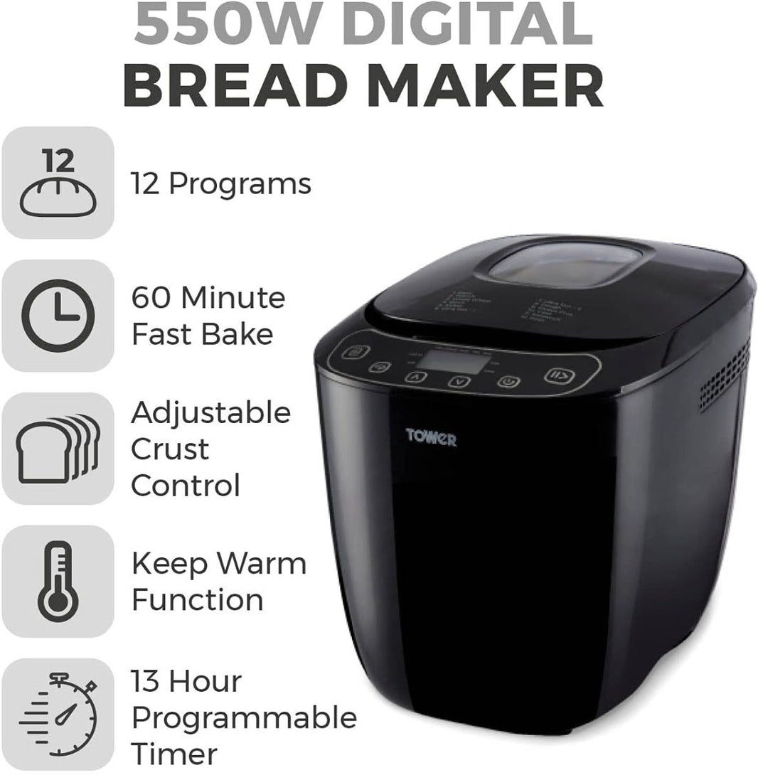 Tower 220 volt Bread Maker 2 lb 12 automatic programs timer 60 keep warm crust control non stick bread pan 22v 240 volts - 220 - Electronics