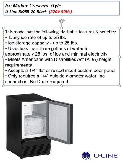 Uline 220 volts ice maker 15 inch makes 25 lbs of ice 220v 240 volts PANEL READY model ULN - BI98B - 220v - 220 - Electronics