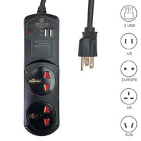 Universal 110 - 220 volt Surge Protector 2 USB Ports Can Be Used Worldwide 110 220v 240 volts power strip - 220 - Electronics