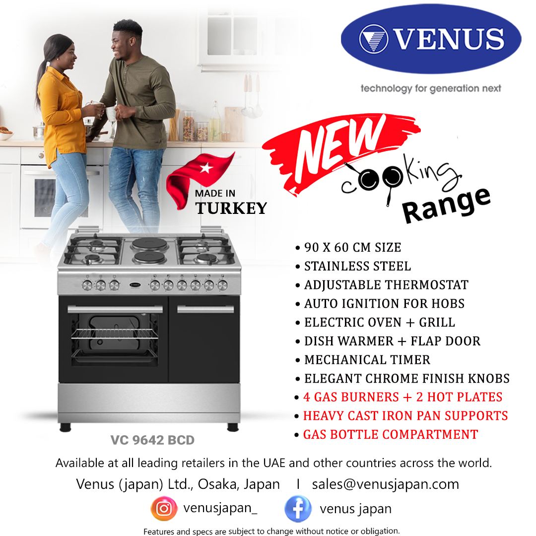 Venus 220 volt Gas and Electric Range stove cooker 36 Inches 90 CM VC9642BCD Gas and Electric Range 4 Gas Burners + 2 Electric Hot Plate 220v 240 volts 50 / 60 hz - 220 - Electronics