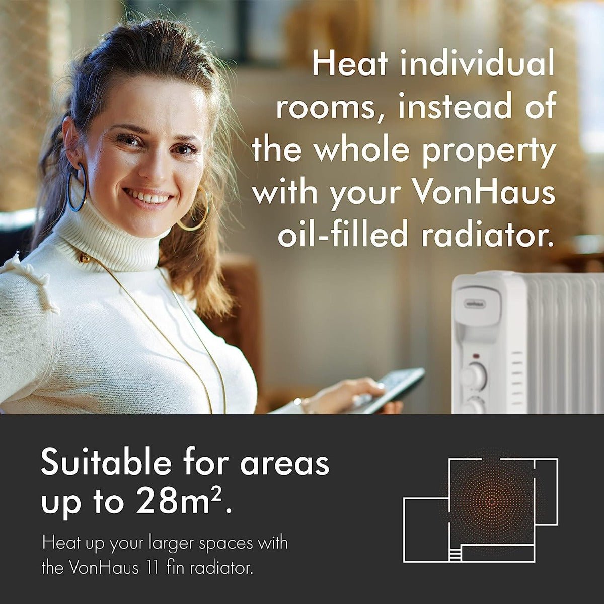 Vonhaus 220 volt 11 fin oil filled radiator heater white 2500 watts portable electric heater 220v 240 volts 2500887 - 220 - Electronics
