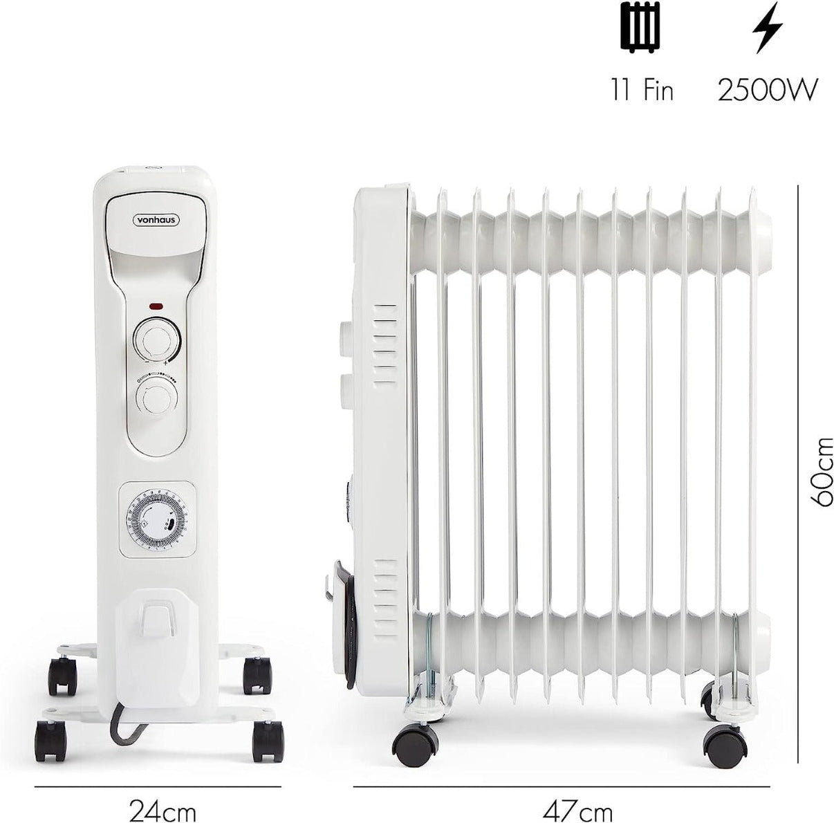 Vonhaus 220 volt 11 fin oil filled radiator heater white 2500 watts portable electric heater 220v 240 volts 2500887 - 220 - Electronics