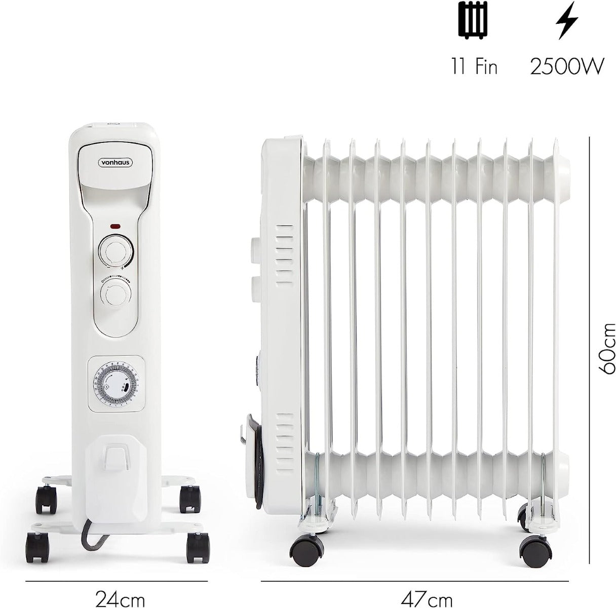 Vonhaus 220 volt 11 fin oil filled radiator heater white 2500 watts portable electric heater 220v 240 volts 2500887 - 220 - Electronics