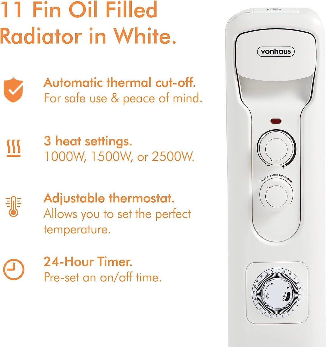 Vonhaus 220 volt 11 fin oil filled radiator heater white 2500 watts portable electric heater 220v 240 volts 2500887 - 220 - Electronics