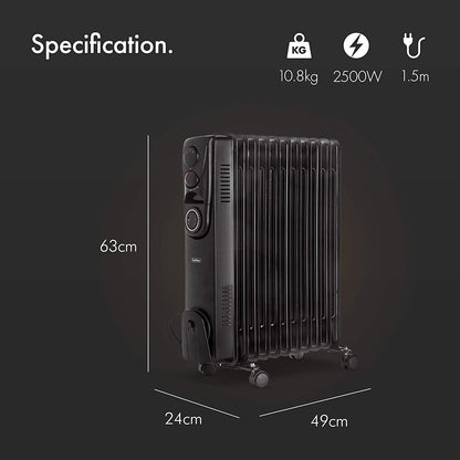 Vonhaus 220 Volt 11 Fin Oil Filled Radiator Portable Electric Heater 220v 240 volts 2500109 - 220 - Electronics