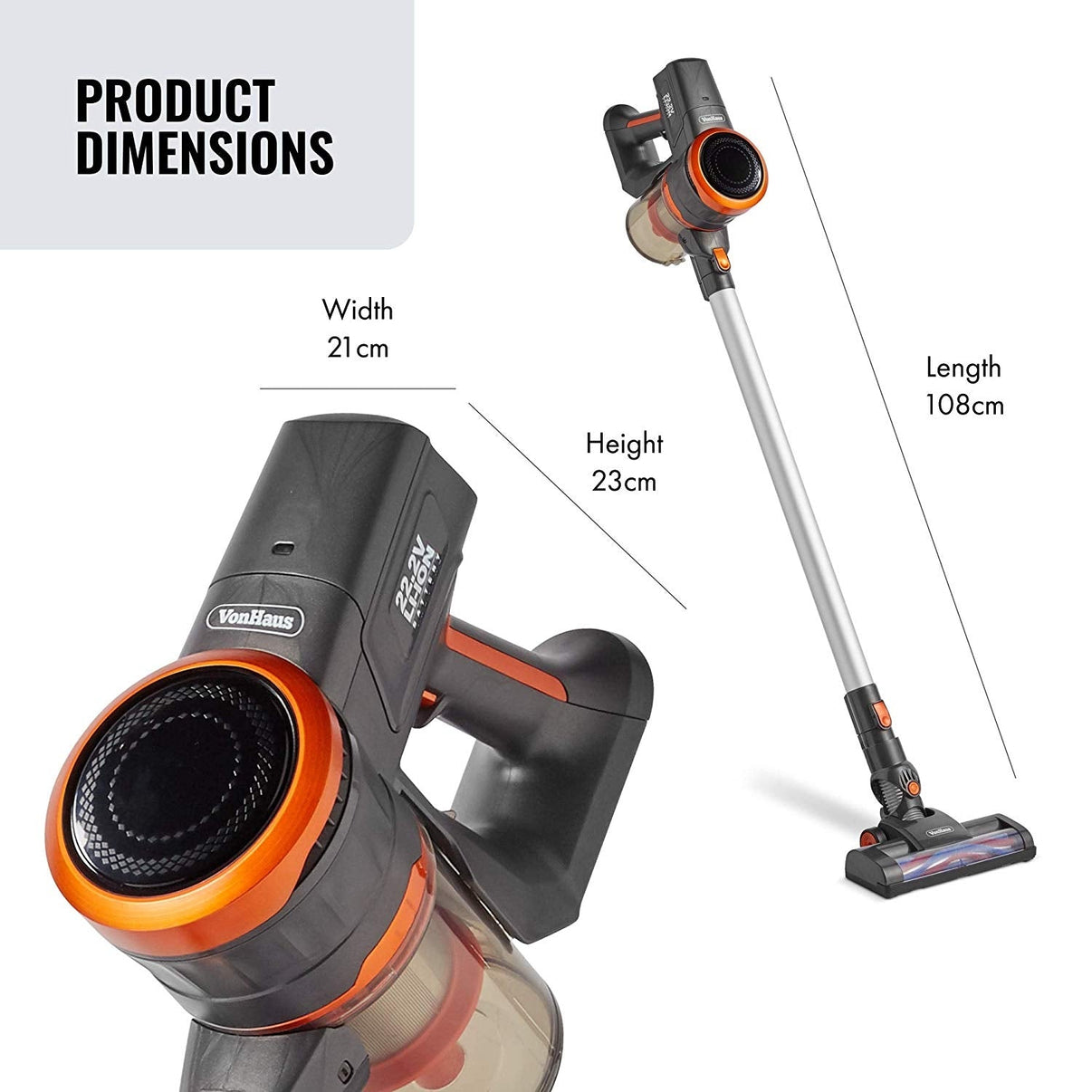 Vonhaus 220 Volt 2 in 1 Cordless Stick Vacuum Cleaner 220v 240 volts 300098 - 220 - Electronics