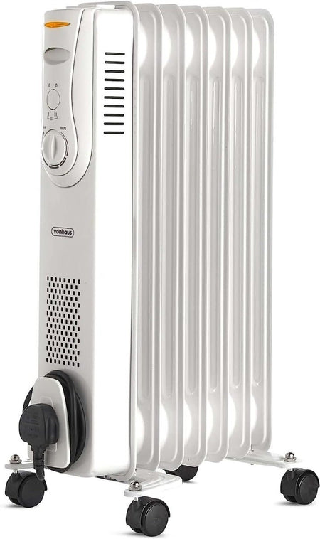 Vonhaus 220 volt 7 fin oil filled radiator heater white portable electric heater 220v 240 volts 1500 watts 2514046 white - 220 - Electronics