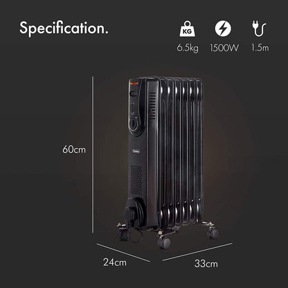 Vonhaus 220 Volt 7 Fin Oil Filled Radiator Portable Electric Heater 220v 240 volts - 1500W 2500280 - 220 - Electronics