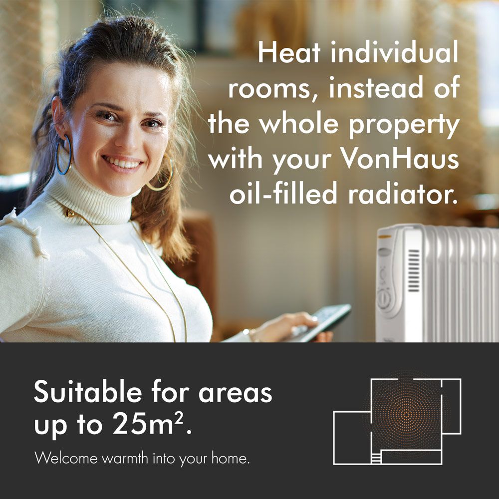 Vonhaus 220 volt 9 fin oil filled radiator heater white 2000 watts portable electric heater 220v 240 volts 2500889 - 220 - Electronics