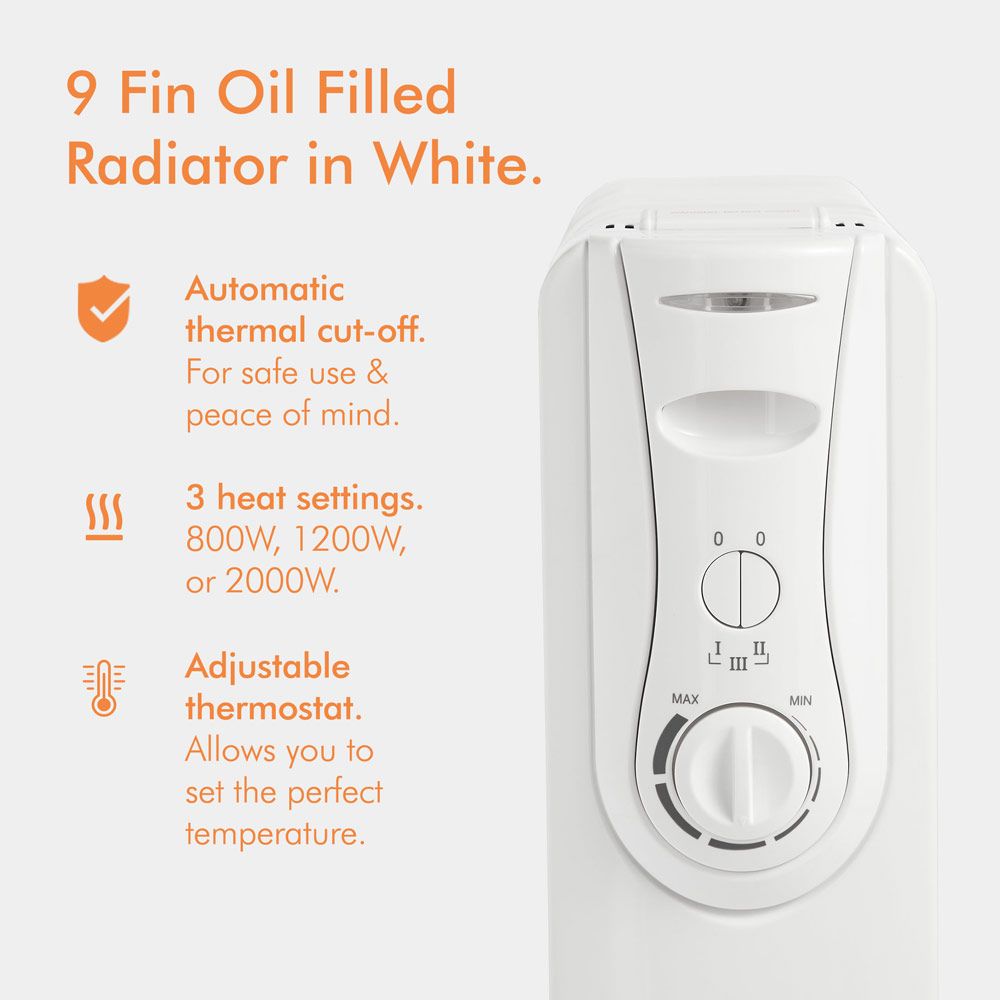 Vonhaus 220 volt 9 fin oil filled radiator heater white 2000 watts portable electric heater 220v 240 volts 2500889 - 220 - Electronics
