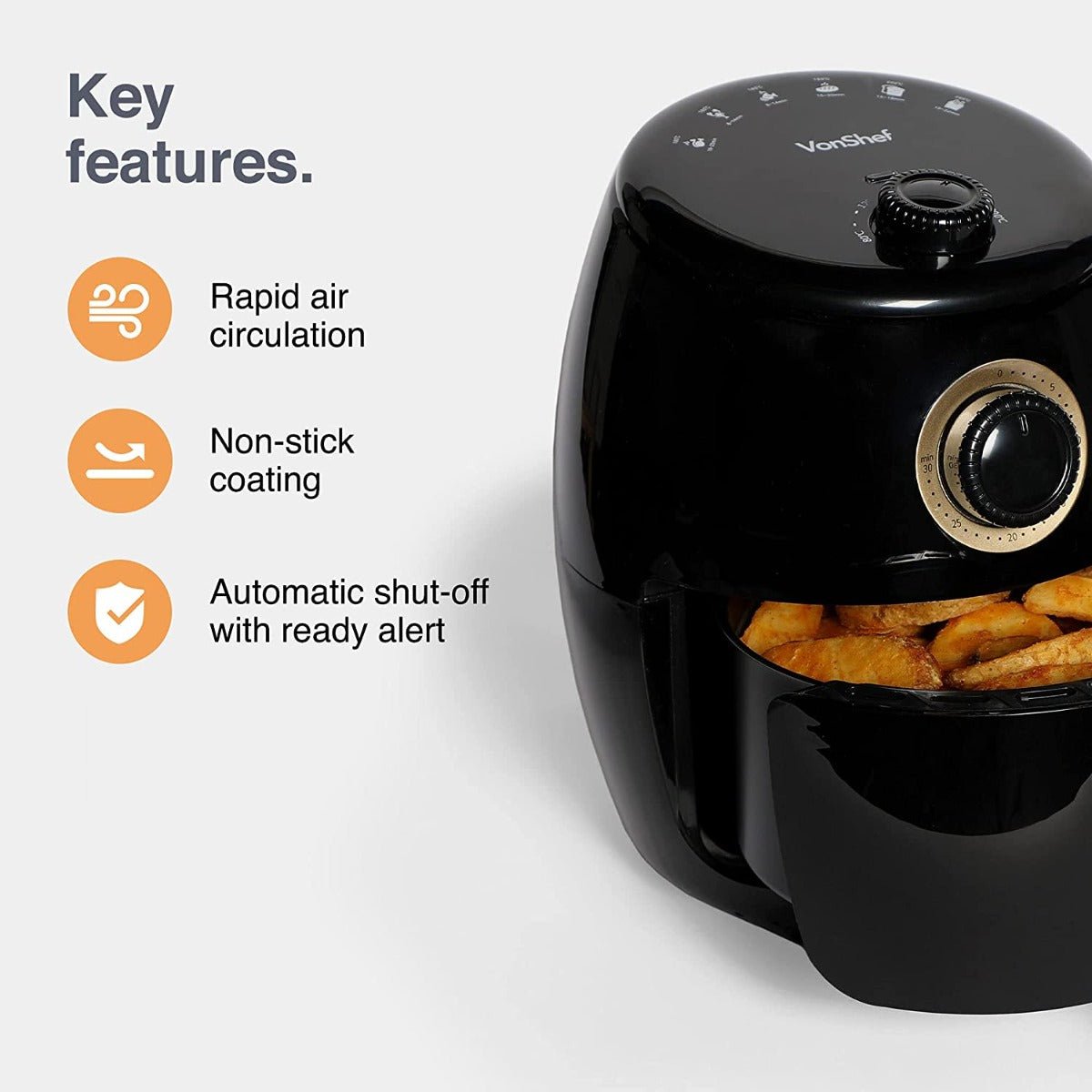 Vonhaus 220 volt Air Fryer 2000155 2 Liter air fryer 220v 240 volts Large Capacity Basket, Rapid Air Circulation, Easy Clean Non - Stick & Auto Shut Off Low Fat Healthy Cooking - 220 - Electronics