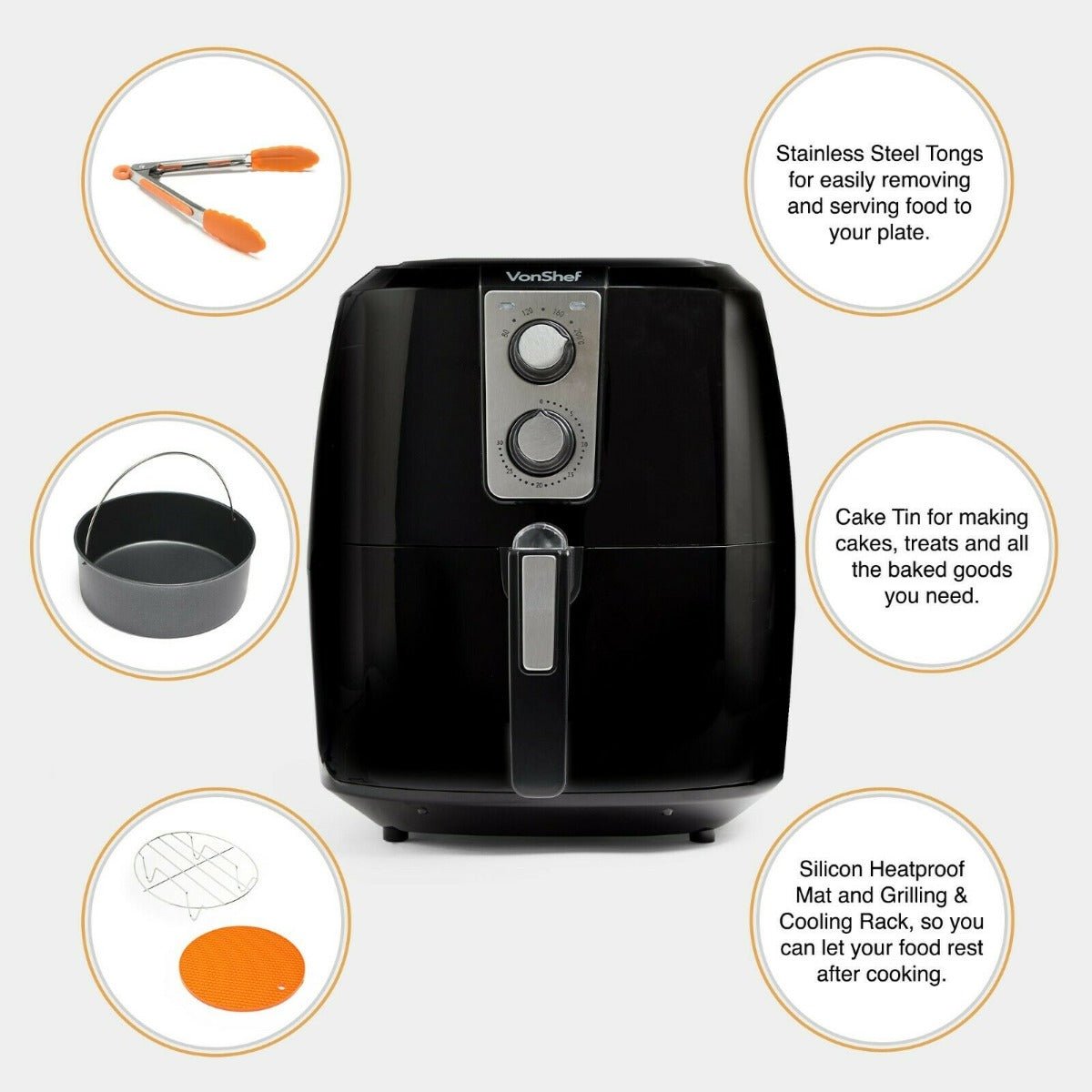 Vonhaus 220 volt Air Fryer 2000156 5.5 Liter Large Capacity Basket 1800 Watts 220v 240 volts 50 hz - 220 - Electronics