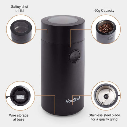 Vonhaus 220 volt coffee and spice grinder 220v 240 volt with stainless steel blade and wire storage on bottom - 220 - Electronics