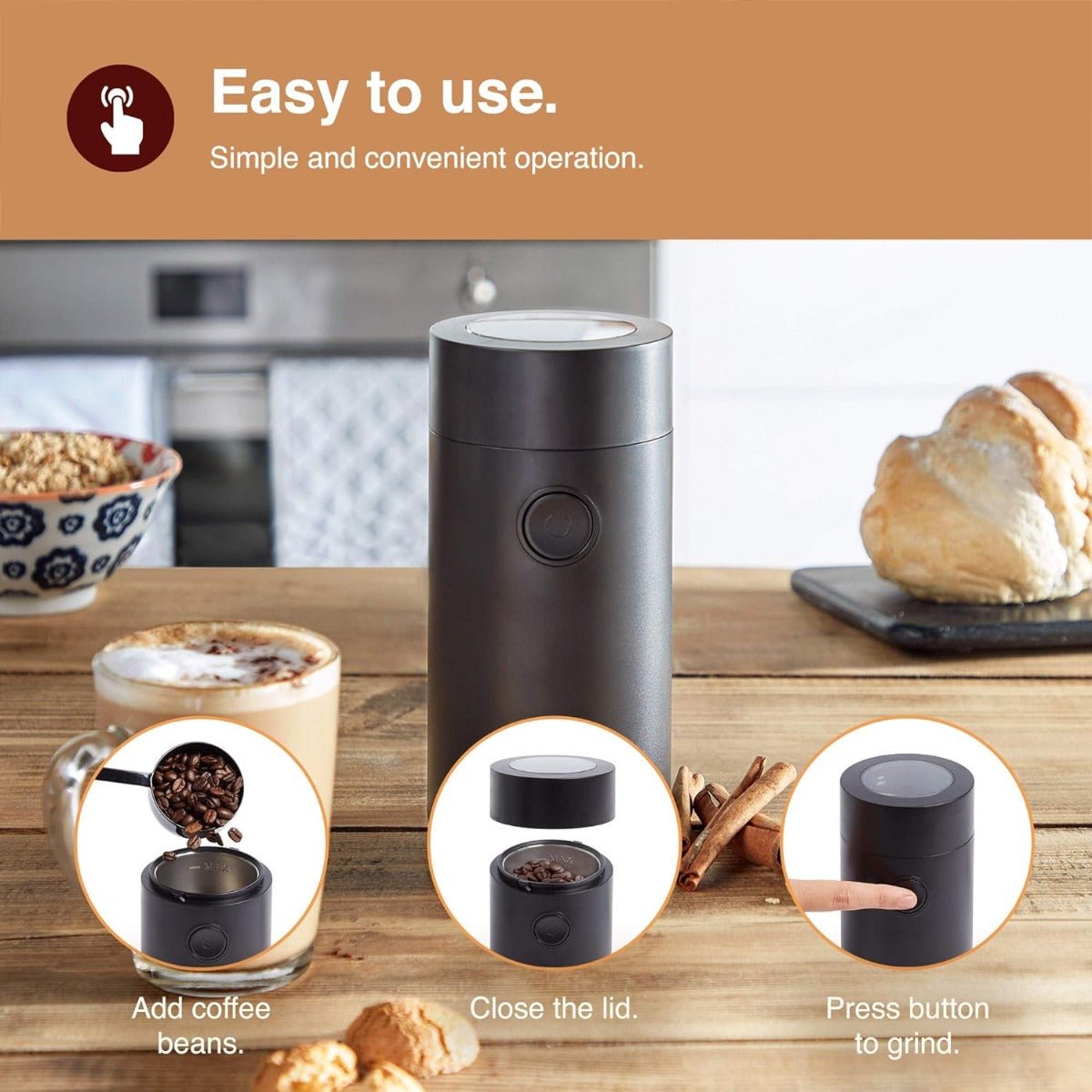 Vonhaus 220 volt coffee and spice grinder 220v 240 volt with stainless steel blade and wire storage on bottom - 220 - Electronics